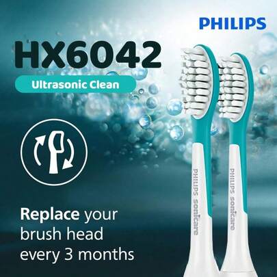  Sonicare For Kids HX6042/63 Original Replacement Brush Heads For Children Aged 7 Years And Above, Tip-Type Bristles,75% More Efficient Than A Manual Toothbrush,Philips Sonicare Advanced Acoustic Technology,Pack Of 2