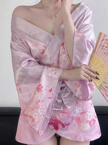 一套日式樱花女仆性感优雅和服套装，适合节日、派对、表演、拍照等场合，包含连衣裙和腰带。