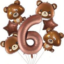 Set de 7 globos de número de aluminio con forma de oso marrón de 40 pulgadas, del 1 al 9, para decoración de fiestas de cumpleaños - Multicolor - Ver 6
