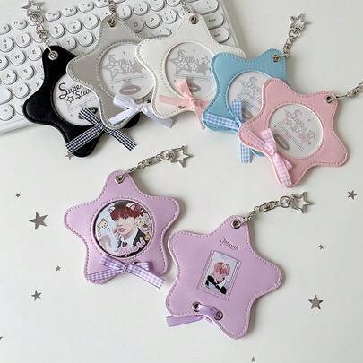 Fashionable Minimalist Design Ballet-Style PU Star Card Holder, Idol Fandom Anime Badge Display & Storage Case With Lanyard