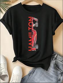 F1 Racing T-Shirt, Unisex Crew Neck VER 1 Print Short Sleeve Tee, Motorsport Racing Stripe Checkered Accent Casual Top, Sporty Style Machine Washable Shirt, Perfect For 4th Of July, Memorial Day, Labor Day, Father's Day, Back To School, Daily Wear, Race Day, Fan Gatherings, Birthday Gift For Son, Boyfriend, Dad, Niece, Spring Summer Outfits, Motorsport F1 Fan Apparel - Đen 3 - Xem 1