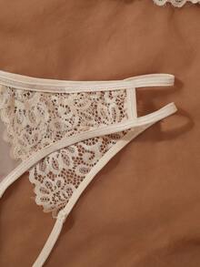 2 Pieces Women's Champagne,V Wired,Open-Crotch,Sheer,Exude Charm,Crotchless Panties,Sexy Lingerie Set - Champagne - View 9