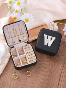 1 cutie de bijuterii cu perle albe, cutie de bijuterii de călătorie, cutie de bijuterii, cutie de machiaj, cutie de depozitare, cadou personalizat - cutie de bijuterii de călătorie roz, cadou de ziua de naștere pentru femei, cadou de Crăciun pentru adolescente, cutie de bijuterii de călătorie cu litere AZ