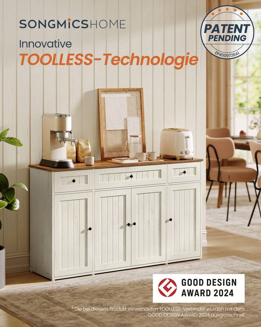 SONGMICS HOME Drawer Storage Cabinet - Vintageweiß-honigbraun - View 1