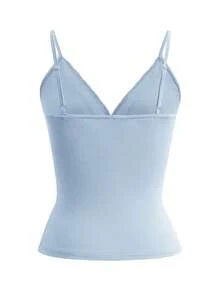 Áo hai dây ren ôm sát người, màu trơn, kiểu dáng Y2K, dây mảnh, hở lưng, gợi cảm, phong cách đường phố, thích hợp cho lễ tốt nghiệp, đi biển mùa hè, hẹn hò, lễ hội âm nhạc, ngày Quốc khánh 4 tháng 7 và nhiều dịp khác. - Màu xanh nhạt - Xem 3