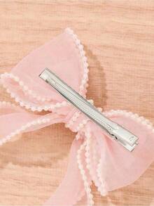 Faux Pearl Detail Bow Decor Hair Clip Elegant Valentine's Day Valentineshair Accessories For Women Claw Clips Hair Claws Hair Barrettes, School Stuff, College, Pink Hair Clips, Pearl Hair Accessories-Halloween,Christmas,Fall,Winter, Supplies, NTNP - 粉色 - 查看 4