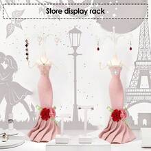 Soporte de joyera Soporte de exhibicin de joyera en forma de vestido de princesa Organizador de joyera giratorio para pendientes colgantes, collares, pulseras - rosa - Ver 5