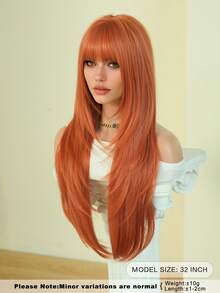 AKAKO Tóc giả dài nhiều lớp màu cam nắng dành cho nữ - Tóc giả tổng hợp mềm mại có mái, tóc giả sợi chịu nhiệt trông tự nhiên, tóc giả thời trang phong cách Gothic tối màu để mặc hàng ngày trong các bữa tiệc, lễ hội âm nhạc ngày lễ tình nhân và hóa trang Halloween 32 inch - Màu Cam cháy - Xem 4