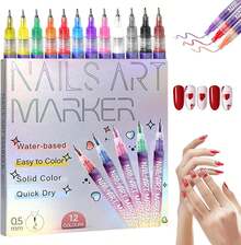 Fine Tips 3D Nail Art Pens, 12 Colors 0.5 MM Nail Marker Pens Nail Point Graffiti Dotting Drawing Painting Liner Pen For Home Salon Quickly Dry Nail Art - 彩色 - 查看 1