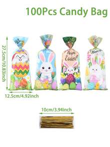 25/50/100pcs Easter Bunny Gift Bags With Gold Zipper Ties, Rabbit, Easter Eggs, Flowers, Carrots Pattern Easter Plastic Packaging Bags, 4 Different Designs Easter Gift Bags, Suitable For Easter Themed Party Favors, DIY Packaging Supplies, Party Gifts Packaging, Easter Bunny Cellophane Gift Wrap - Mixed Easter - View 12