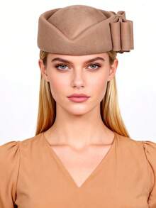 HIMESPORT 粉色羊毛毡法式贝雷帽，带蝴蝶结，优雅别致，适合婚礼、正式场合、教堂、下午茶、礼服、冬季鸡尾酒会等场合。 - A - 查看 17