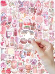 103 Stück Rosa Ästhetik Aufkleber Set, enthält süße Donut, Erdbeere und Retro Handy Muster, träumerische Aufkleber für Mädchen, geeignet für Tablet, Gepäck, Wanddekoration, Scrapbooking, Tagebuch, Laptop, Handy - Pink - Übersicht 2
