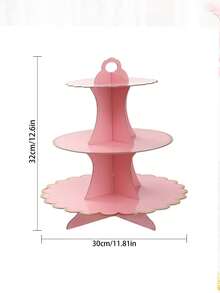 1pc Pink Cake Stand, 3-Tier Round Cardboard Stand Tower, Cardboard Cupcake Stand, Easy Assemble Dessert Stand Holder, Display Stand With Gold Scalloped Edge For Party, Afternoon Tea,Wedding Party Anniversary Christening Fruit Desserts Display - Multicolor - View 6