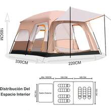 YQQ Habitdesign Casa De Campaña 3-6 Personas y Toldo De Puerta Campismo y Tienda De Campaña Impermeable Camping Casa De Campaña 4 Estaciones Glamping Tent Carpas Plegable-Fácil De Montar 330x220x185CM2179 - MarrnClaro - Ver 8