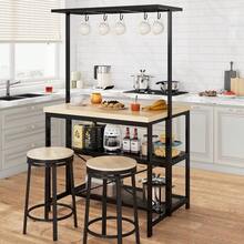 Belect 42 Inch Kitchen Island With Storage, Large Bakers Rack Microwave Stand With 3-Tier Shelves, 5 Hooks For Pantry Organization, Kitchen Counter Prep Table, Natural - Black - View 7