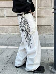 1 chiếc quần jeans nam Infinite Jeans kiểu retro in họa tiết, ống rộng, thoải mái, năng động, phù hợp với phong cách đường phố (Sản phẩm không bao gồm thắt lưng và phụ kiện) - trắng - Xem 7