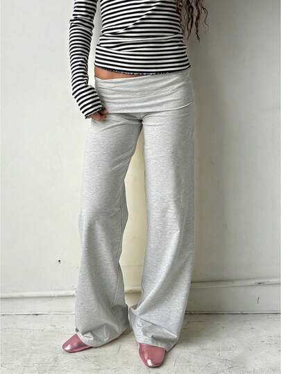 Women's Wide Leg Sweatpants Loose Fit Workout Lounge Pants Fold Over Low Rise Yoga Pants Trousers