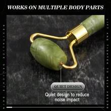 2件套玉石滚轮刮痧板套装，护肤按摩器，玉石面部滚轮，天然玉石面部滚轮，面部、眼部、颈部和身体按摩工具，美容工具 - 橄欖綠 - 查看 7