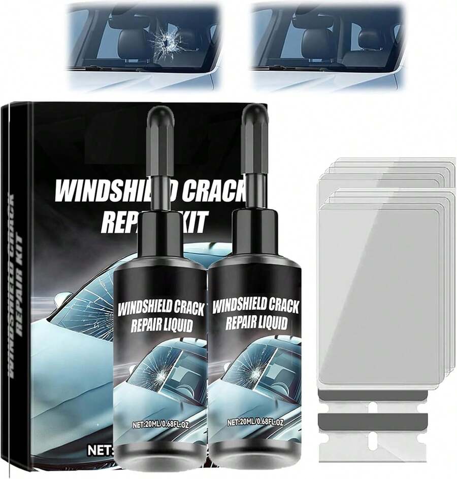 Genérico 2PCS Windshield Crack Repair Kit, Kit Reparador de Vidrio con Líquido Eficaz, Reparador de Parabrisas Profesional, Solución Duradera para Grietas, Protección Reforzada, Sin Mantenimiento - negro - Ver 1