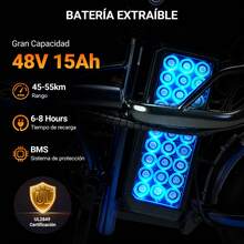 Bicicleta Electrica Adultos, E-Bike Plegable de Montaña con Motor de 500W, 3 Amortiguadores, Batería de Litio con Cobre Puro 48V/15Ah, 38KM/H, Rango de 45-55 km, Frenos de Disco Delanteros y Traseros - Naranja - Ver 3