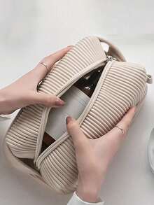 Borsa da toilette da viaggio portatile di grande capacità per donna - Bianco - Visualizzare 3