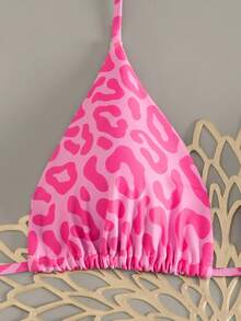 女士豹纹露背系带性感比基尼泳衣套装，夏季海滩 - 彩色 - 查看 3