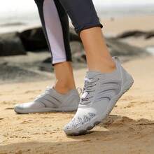 Women's Quick Dry Aqua Shoes - Unisex Breathable Barefoot Five Fingers Water Shoes, Comfortable Lightweight Anti-Cut Water Sports Shoes For Indoor Fitness, Weightlifting, Yoga And Outdoor Activities, Beach, Swimming, Surfing And Hiking - Full Sole Coverage, Lace-Up Closure, Suitable For All Seasons, Beach Vacation Enthusiasts - Available Colors: Black/Grey/White/Khaki - Grey - View 6