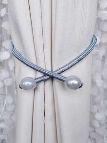 1/2pcs Pearl Boho Style Window Curtain Tie Backs - Dusty Blue - View 1