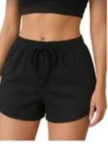 Short Feminino Preto Canelado Básico Elastano Larguinho - Preto - Visão 13