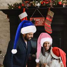 Samt Weihnachtsmannmütze für Erwachsene, Glitzer Seiden Nikolausmütze für Männer und Frauen, doppelt gefütterte luxuriöse Samt Weihnachtsmannmütze-2092 - Rosa - Übersicht 6