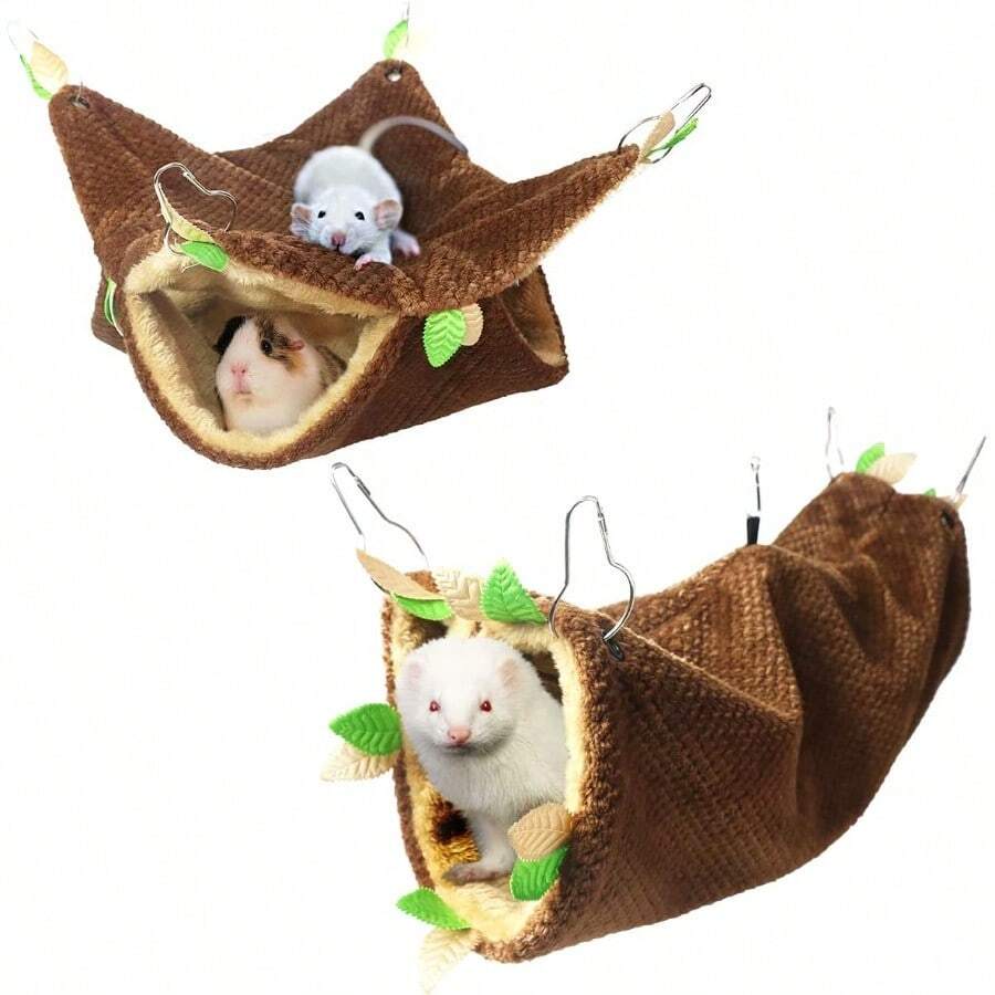 WSXC Guinea Pig Ferret Rat Hammock Toy Small Animal Cage Accessories Hideout Tunnel And Bunkbed Hammock For Rat Ferret Guinea Pig Hamster Sugar Glider Chinchilla 1.Forest Hammock Set - 1HammockTunnel - View 1
