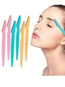 20pcs Long Handle Eyebrow Trimmer, Facial Shaver For Men And Women, Sharp Hair Removal Knife, Facial Skin Smoothing Tool, Ergonomic Long Handle Eyebrow Trimmer, Sharp Hair Removal Knife With Anti-Scratch Guard - Multicolor - View 10