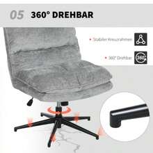 Chaise De Bureau Pivotante Without Accessories, Revêtue D'un Tissu Doux, Réglable En Hauteur, Pieds En Acier, Grise. - Grey - View 7