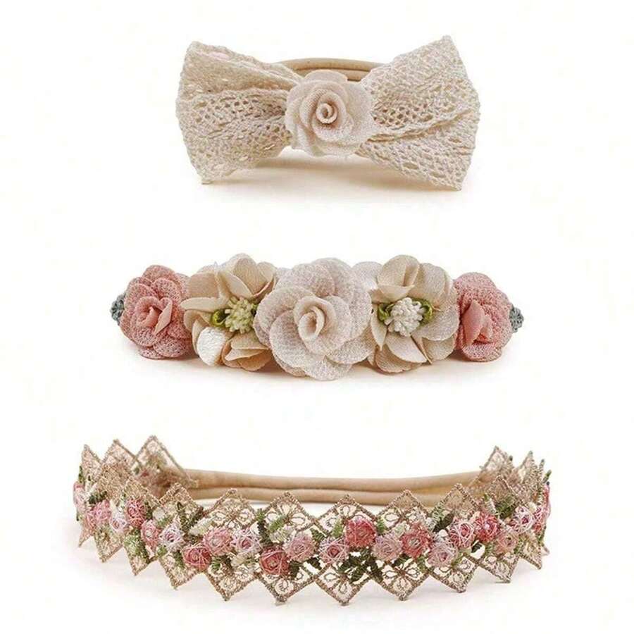 1 unidade de faixa de cabelo infantil elástica com estampa floral, versátil, estilo europeu e americano. Faixa macia e elástica com flor rosa e laço, ideal para bebês (cor e modelo enviados aleatoriamente). - Multicolorido - Ver 1