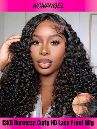WOWANGEL 28英寸缅甸卷发蕾丝前假发，真人发丝，13x6高密度蕾丝前假发，预先拔毛的巴西深波浪假发，250密度，无胶蕾丝前假发，适合打造自然妆容，日常佩戴，办公室，万圣节派对，Y2K叛逆女孩，度假，户外角色扮演，学校，节日，圣诞节，派对，婚礼，庆典