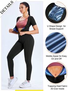1pc 2025 New 4-In-1 Sauna Fitness Shaping Jumpsuit, Women's Exclusive Yoga Sauna Weight Loss Set: Solid Color Minimalist High Waist Butt-Lifting Short Sleeve Jumpsuit, Slim-Fit 7/8 Tummy Control Pants, Paired With Abdominal Fat Burning Training Tank Top, All-Around Sculpting S-Curve. The Perfect Fusion Of Athletic Fitness And Fashionable , Ultimate Shaping, A Of Fat-Burning! Let Your Confidence And Charm Radiate With Every Sweat-Drenched Workout!