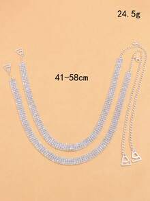 2件套奢华水晶装饰可调节身体链，女士派对必备 - 銀色 - 查看 4