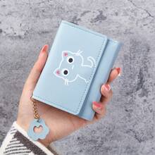 Cartera de Mujer Estilo Coreano Corta Creativa Cartera Estudiante Monedero con Hebilla - Azul - Ver 5