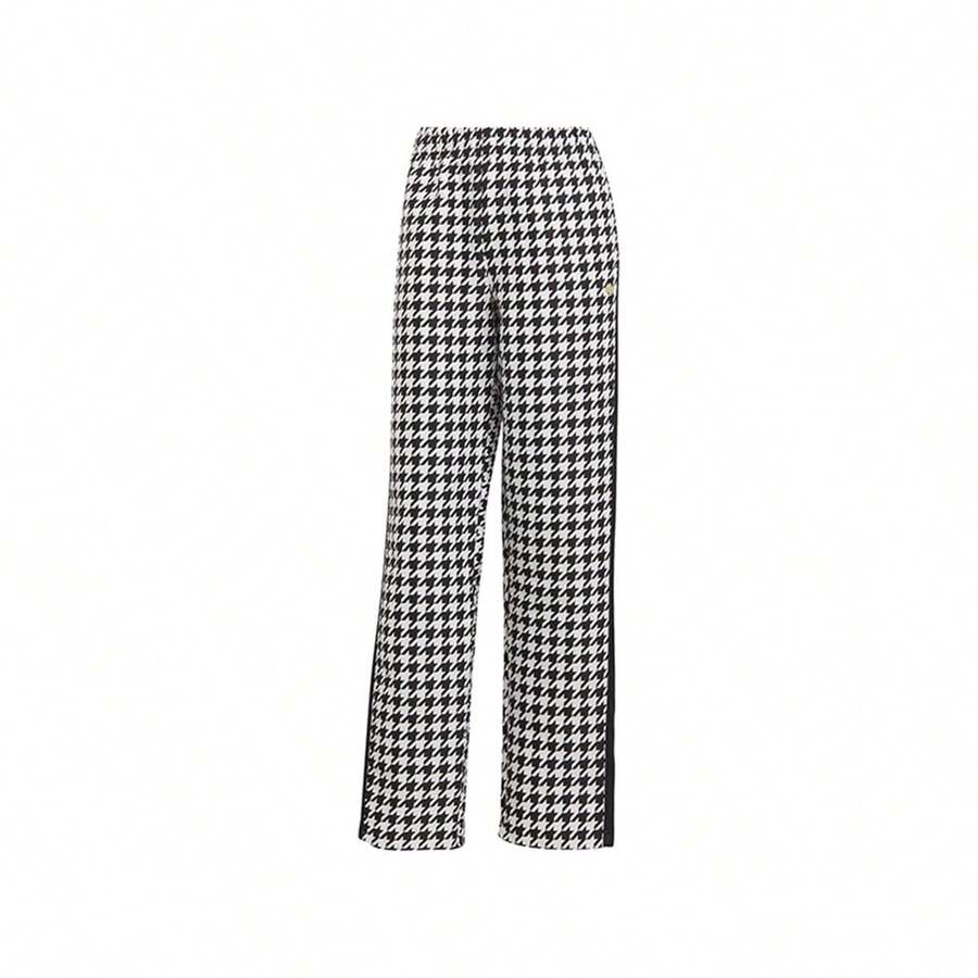 Adidas Women's Houndstooth Casual Classic Knit Sports Pants, Spring/Autumn - Black and White - View 1