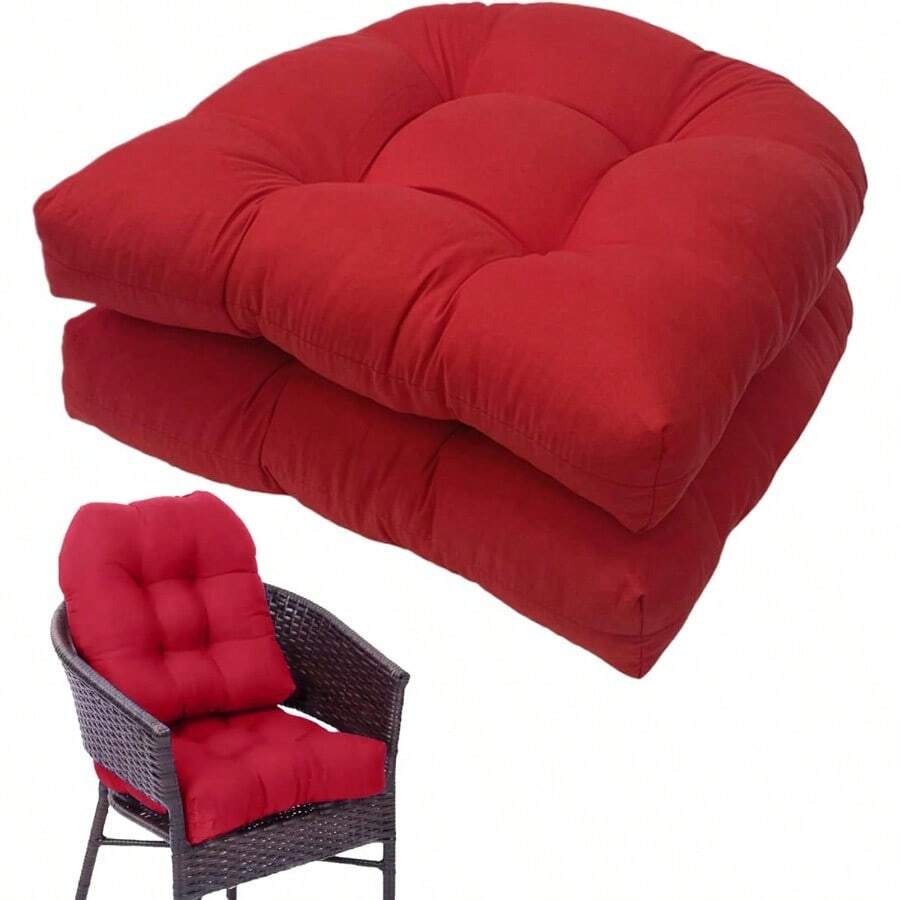 YQQ Cojines de asiento al aire libre 2pcs cojín de silla de patio en forma de U 19x19 pulgadas cojín de silla con mechones sobrecargados para silla de ratán de patio de jardín rojo cojines de asiento2179 - Roja - Ver 1