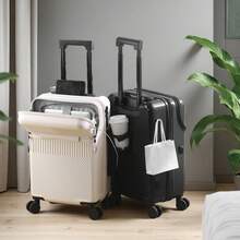 Multifunctional Suitcase ABS+PC Spinner Luggage – Front-Opening Laptop Compartment For Quick Access, Built-In USB Charging Port (Power Bank Not Included), Foldable Rear Cup Holder For Water Bottles & Coffee Cups, 360° Double-Row Silent Spinner Wheels, Wet/Dry Separated Interior Organizer With Waterproof Pouch, Side-Mounted Hook For Umbrellas Or Bags, 3-Digit Combination Lock, Lightweight & Durable Shell – Available In Black, Silver, Burgundy, And White; Sizes: 20" (Carry-On), 22", 24", 26" – Perfect For Business Travel, Weekend Getaways, And Long-Haul Flights - 24 inch - View 4