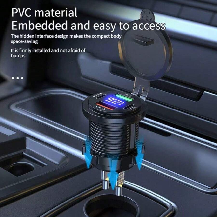 1 szt. Inteligentna ładowarka samochodowa z wyświetlaczem cyfrowym, szybka ładowarka QC3.0 z podwójnym portem USB, 12 V–24 V, technologia szybkiego ładowania, pierwszy wybór szybkiego ładowania typu C, odpowiednia do samochodów, motocykli, ciężarówek i małych łodzi