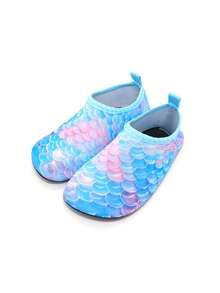 Girls Pastel Blue & Pink Mermaid Scale Water Shoes - Quick Dry Anti-Slip Aqua Socks With Protective Sole For Kids Beach Swimming - Multicolor - View 5