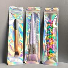 50pcs Holographic Laser Zipper Gift Bags, Resealable PET/PVC Packaging For Cosmetics, Brushes, Pens, Lipgloss & Jewelry, Small Business, Packaging Bag - Multicolor - View 3