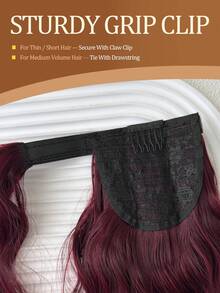 Hook And Loop Curling Clip Style Ponytail Extension Wrap Ponytail Gradient Red 24 Inch Heat-Resistant Hard Synthetic Hair Patch, Suitable For Daily Use By Girls And Women During Christmas, Halloween, Music Festivals - Red Ombre - View 9