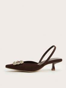 2026春夏新款女士尖头低帮凉鞋，优雅方形水钻搭扣装饰，猫跟，细带穆勒鞋，通勤休闲穿着舒适，低跟不累脚