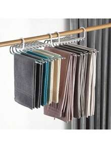 9层节省空间不锈钢S型衣架，带裤夹，衣柜收纳架 | 坚固耐用的金属衣架 | 可折叠裤架，防滑多功能衣架 - 彩色 - 查看 2