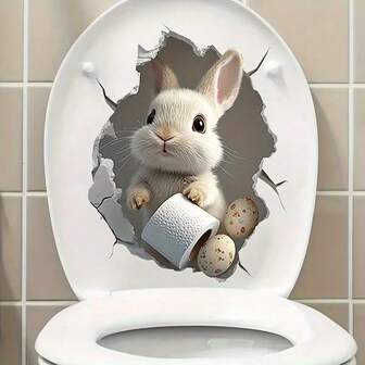 1 st söt påskhare som kikar badrumstoalettdekal, inkluderar ägg- och toalettpappersmönster, vägg, kylskåp, skåp, dörrdekoration väggklistermärke