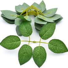 50 piezas de hojas de rosa artificiales sueltas, planta verde falsa, adecuada para ramos de boda DIY, decoración de mesa, decoraciones de fiesta, guirnaldas de rosas, coronas, centros de mesa, flores artificiales - Verde Oscuro - Ver 3
