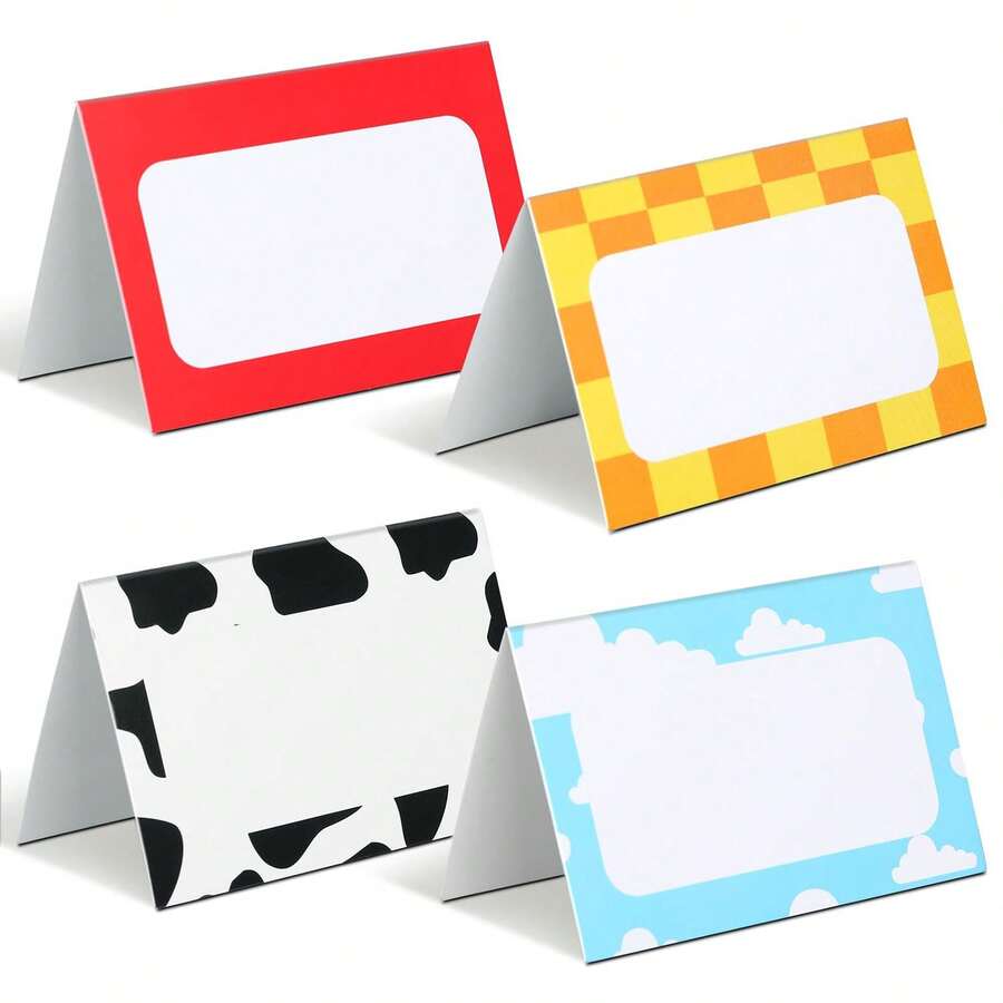 8/24/48 Pcs Toy-Inspired Cartoon Story Party Labels Signs Folded Place Cards, Table Setting Blank Tented Name Cards, Folded Table Name Signs For Birthday Party Baby Showers Decor - Multicolor - View 1